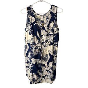 Palmwave Hawaii Floral Navy and White Mini  Dress Size M 100% Rayon NWT